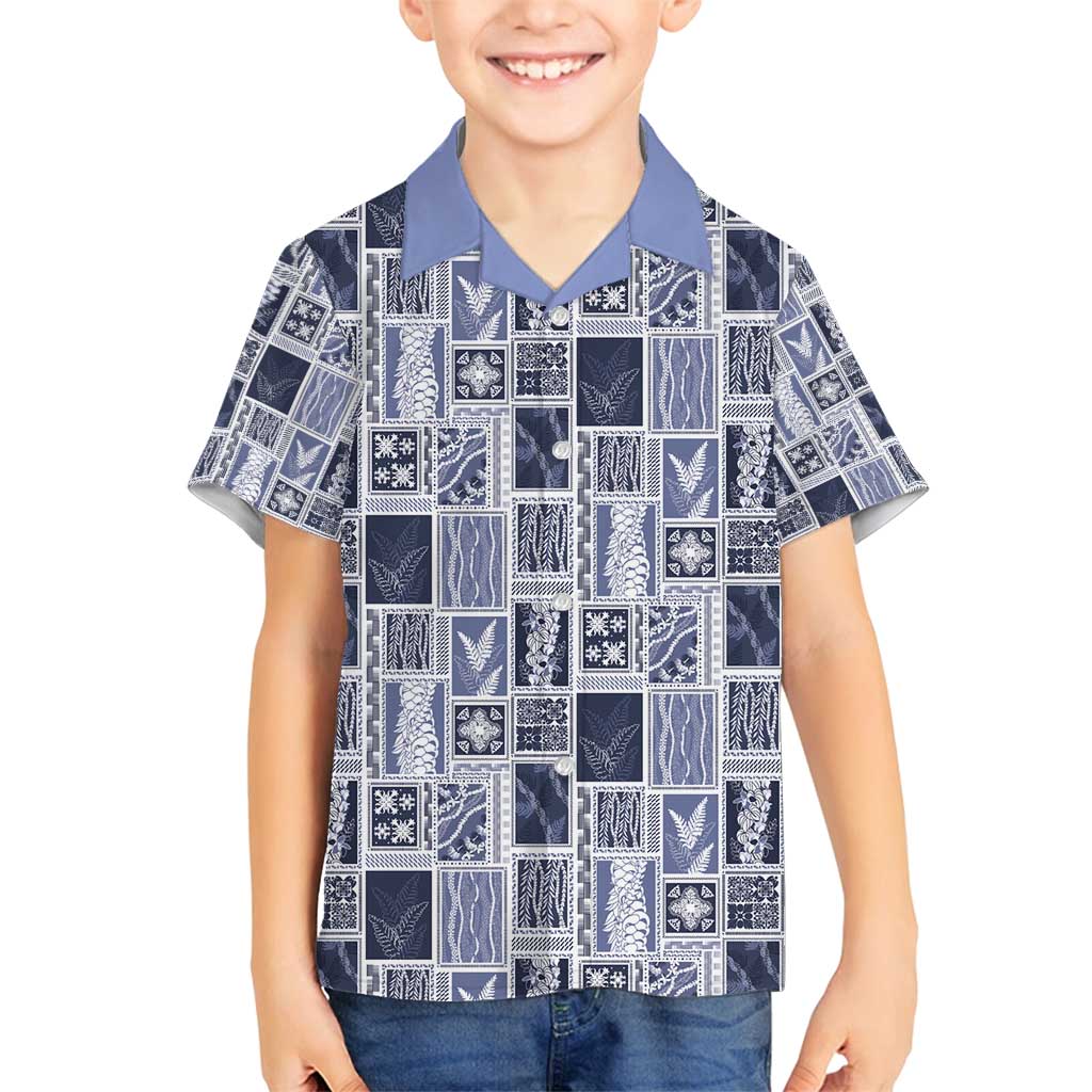 Vintage Aloha Block Quilt Family Matching Tank Maxi Dress and Hawaiian Shirt Blue Inspired Lei Motifs - Polynesian Pride