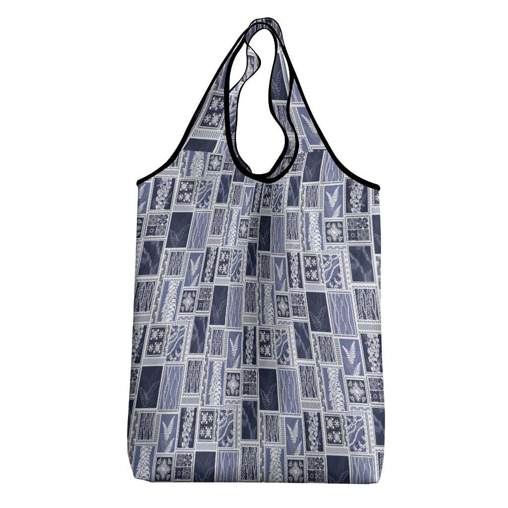 Vintage Aloha Block Quilt Grocery Bag Blue Inspired Lei Motifs - Polynesian Pride