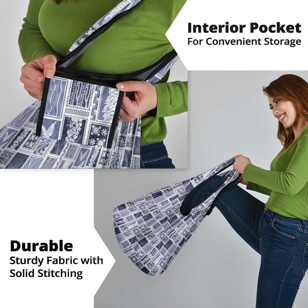 Vintage Aloha Block Quilt Grocery Bag Blue Inspired Lei Motifs - Polynesian Pride