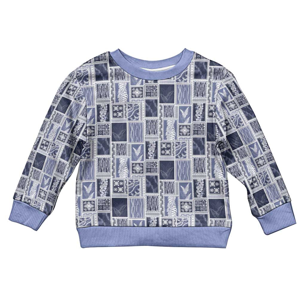 Vintage Aloha Block Quilt Kid Ugly Christmas Sweater Blue Inspired Lei Motifs - Polynesian Pride