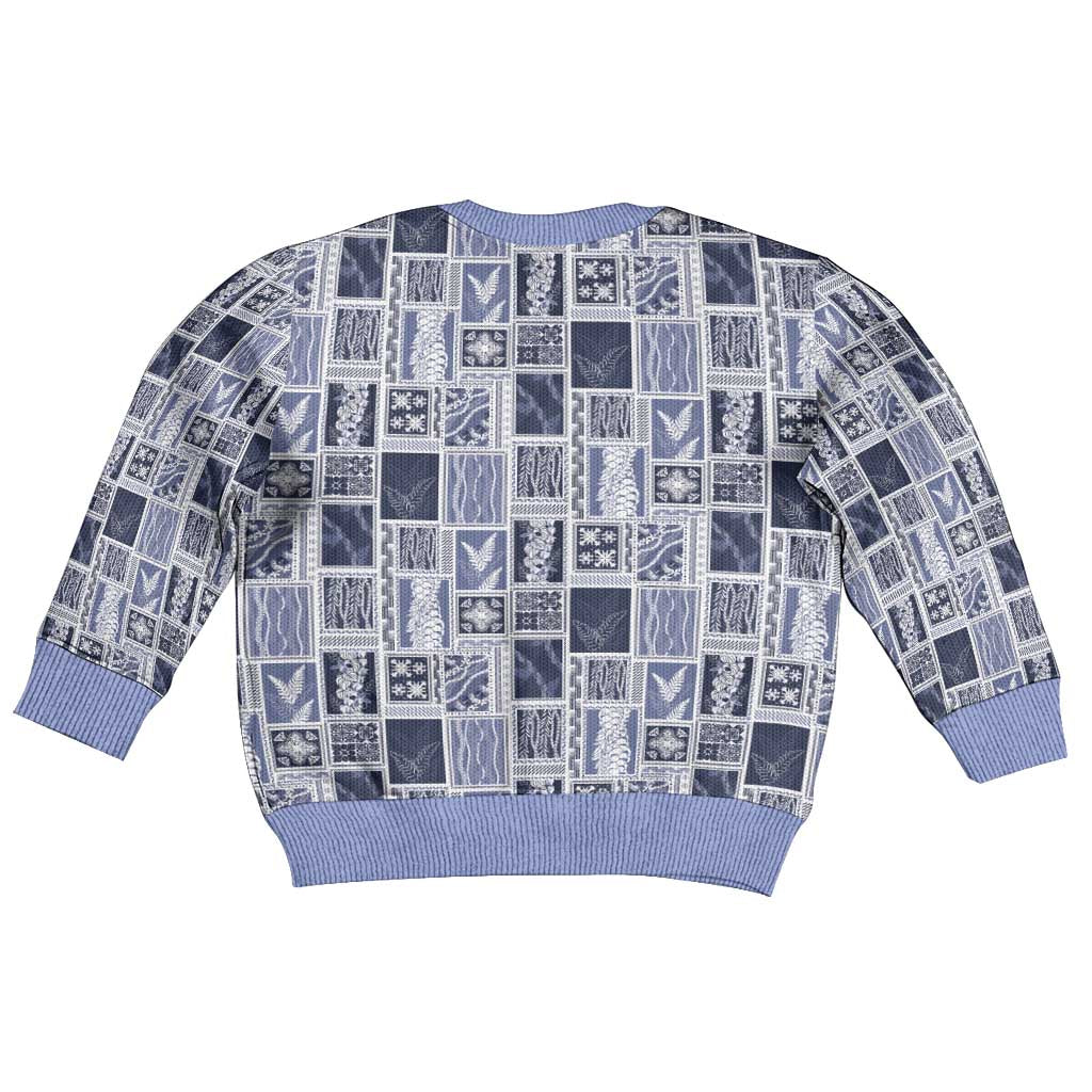 Vintage Aloha Block Quilt Kid Ugly Christmas Sweater Blue Inspired Lei Motifs - Polynesian Pride