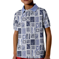 Vintage Aloha Block Quilt Kid Polo Shirt Blue Inspired Lei Motifs - Polynesian Pride