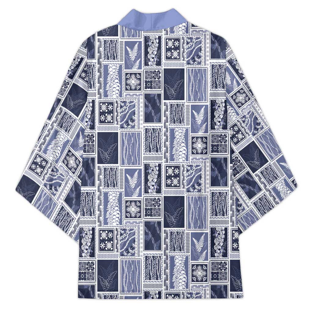 Vintage Aloha Block Quilt Kimono Blue Inspired Lei Motifs - Polynesian Pride