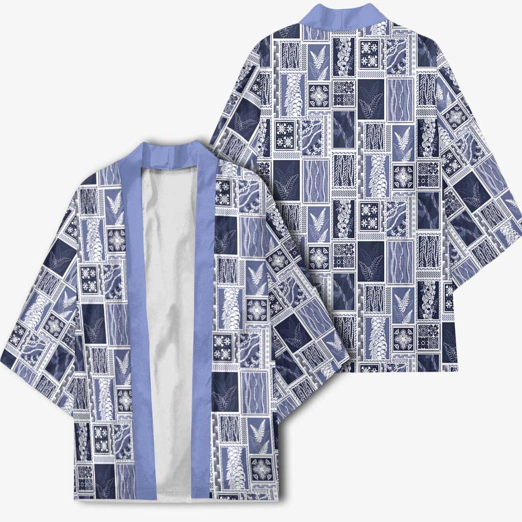 Vintage Aloha Block Quilt Kimono Blue Inspired Lei Motifs - Polynesian Pride