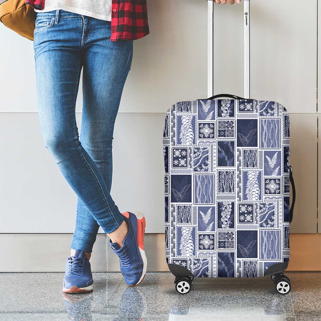 Vintage Aloha Block Quilt Luggage Cover Blue Inspired Lei Motifs - Polynesian Pride
