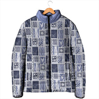 Vintage Aloha Block Quilt Padded Jacket Blue Inspired Lei Motifs - Polynesian Pride