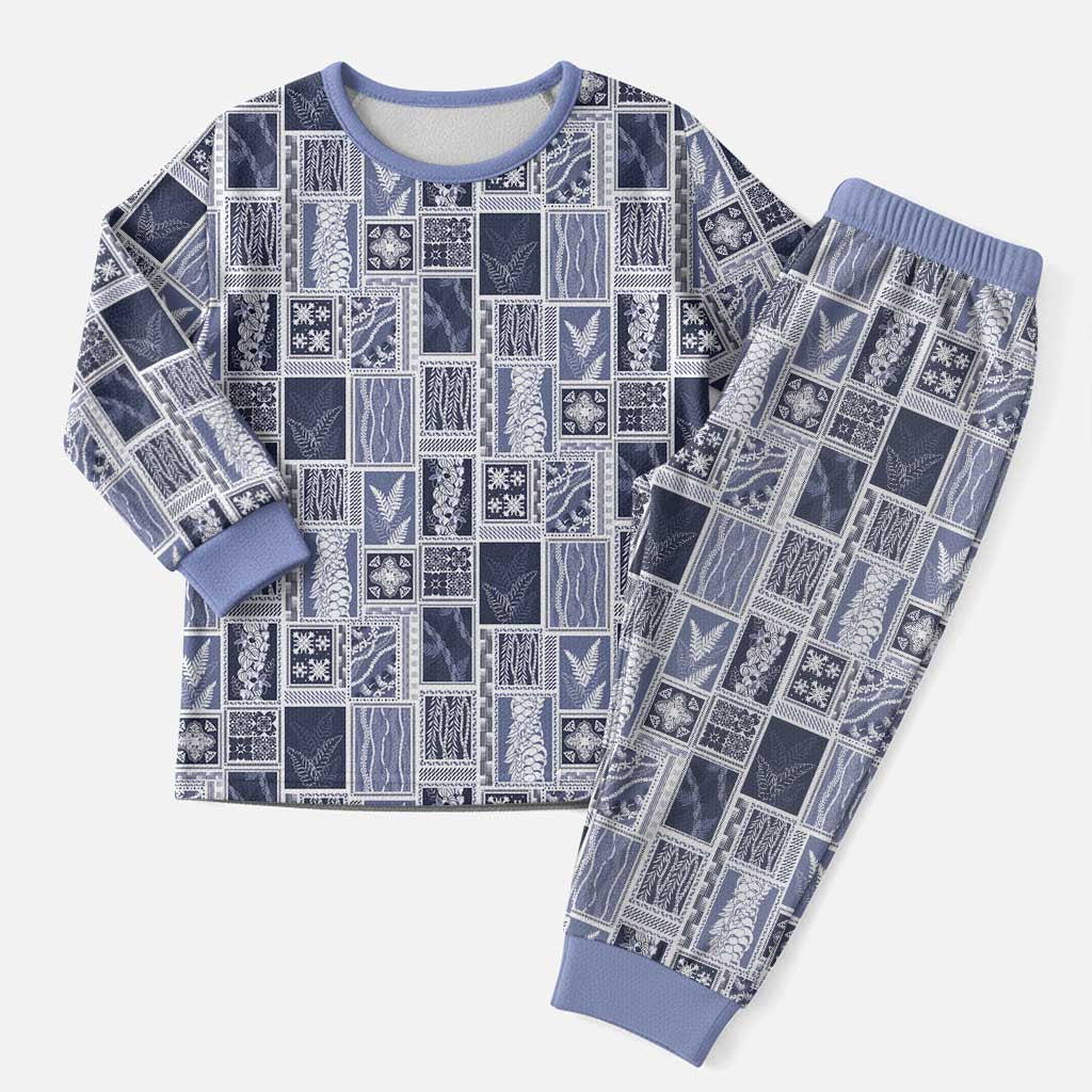 Vintage Aloha Block Quilt Christmas Pajama Set Blue Inspired Lei Motifs - Polynesian Pride