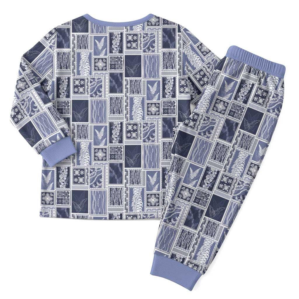 Vintage Aloha Block Quilt Christmas Pajama Set Blue Inspired Lei Motifs - Polynesian Pride