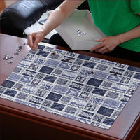 Vintage Aloha Block Quilt Puzzle Blue Inspired Lei Motifs - Polynesian Pride