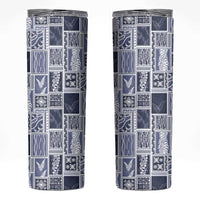 Vintage Aloha Block Quilt Skinny Tumbler Blue Inspired Lei Motifs - Polynesian Pride