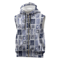 Vintage Aloha Block Quilt Sleeveless Zip Hoodie Blue Inspired Lei Motifs - Polynesian Pride