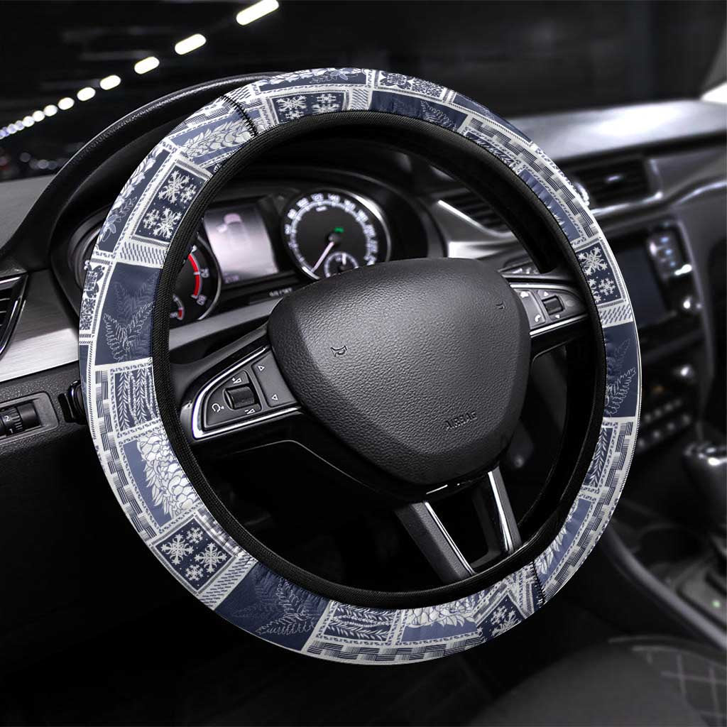 Vintage Aloha Block Quilt Steering Wheel Cover Blue Inspired Lei Motifs - Polynesian Pride