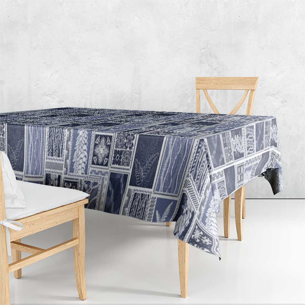 Vintage Aloha Block Quilt Tablecloth Blue Inspired Lei Motifs - Polynesian Pride
