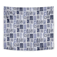 Vintage Aloha Block Quilt Tapestry Blue Inspired Lei Motifs - Polynesian Pride