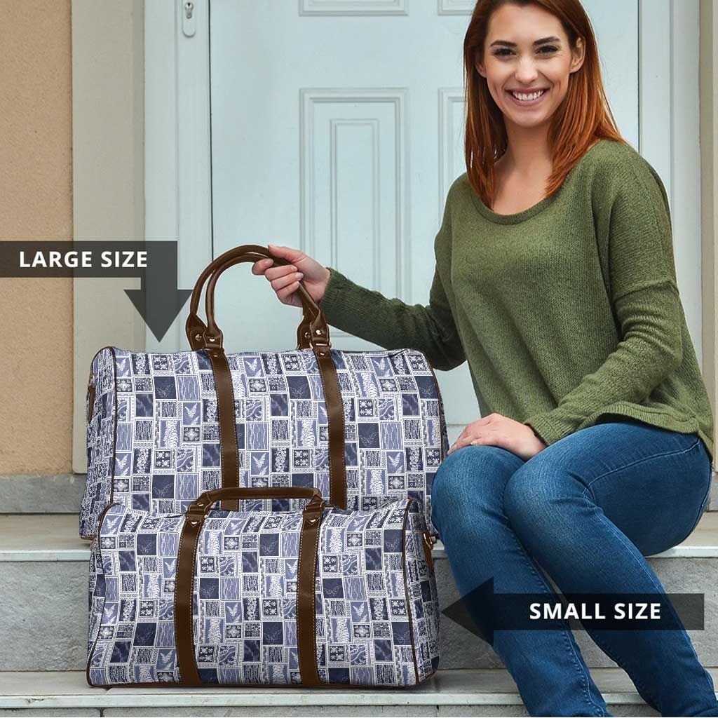 Vintage Aloha Block Quilt Travel Bag Blue Inspired Lei Motifs - Polynesian Pride