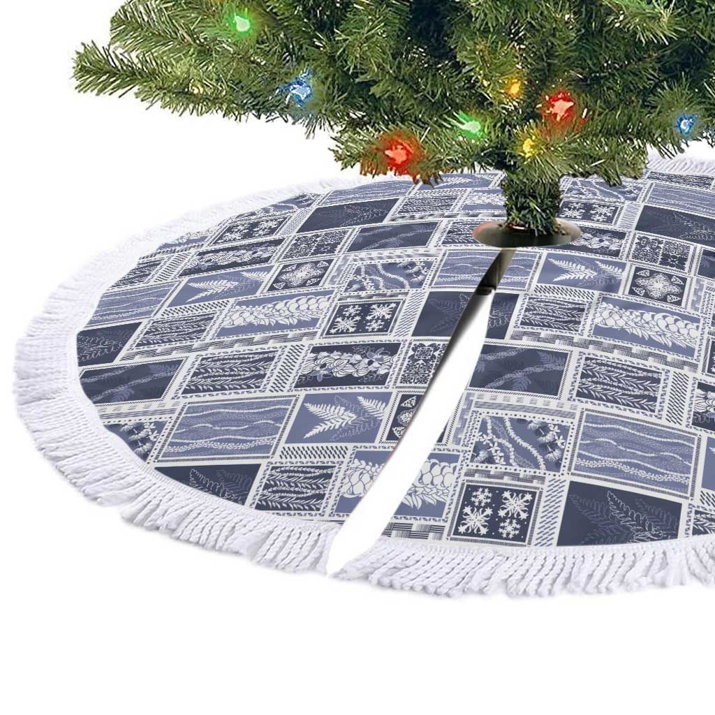 Vintage Aloha Block Quilt Tree Skirt Blue Inspired Lei Motifs - Polynesian Pride