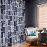 Vintage Aloha Block Quilt Window Curtain Blue Inspired Lei Motifs - Polynesian Pride