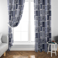 Vintage Aloha Block Quilt Window Curtain Blue Inspired Lei Motifs - Polynesian Pride