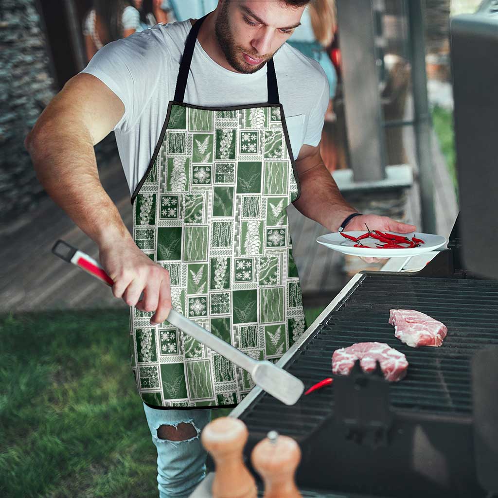 Vintage Aloha Block Quilt Apron Green Inspired Lei Motifs - Polynesian Pride