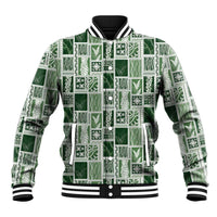 Vintage Aloha Block Quilt Baseball Jacket Green Inspired Lei Motifs - Polynesian Pride