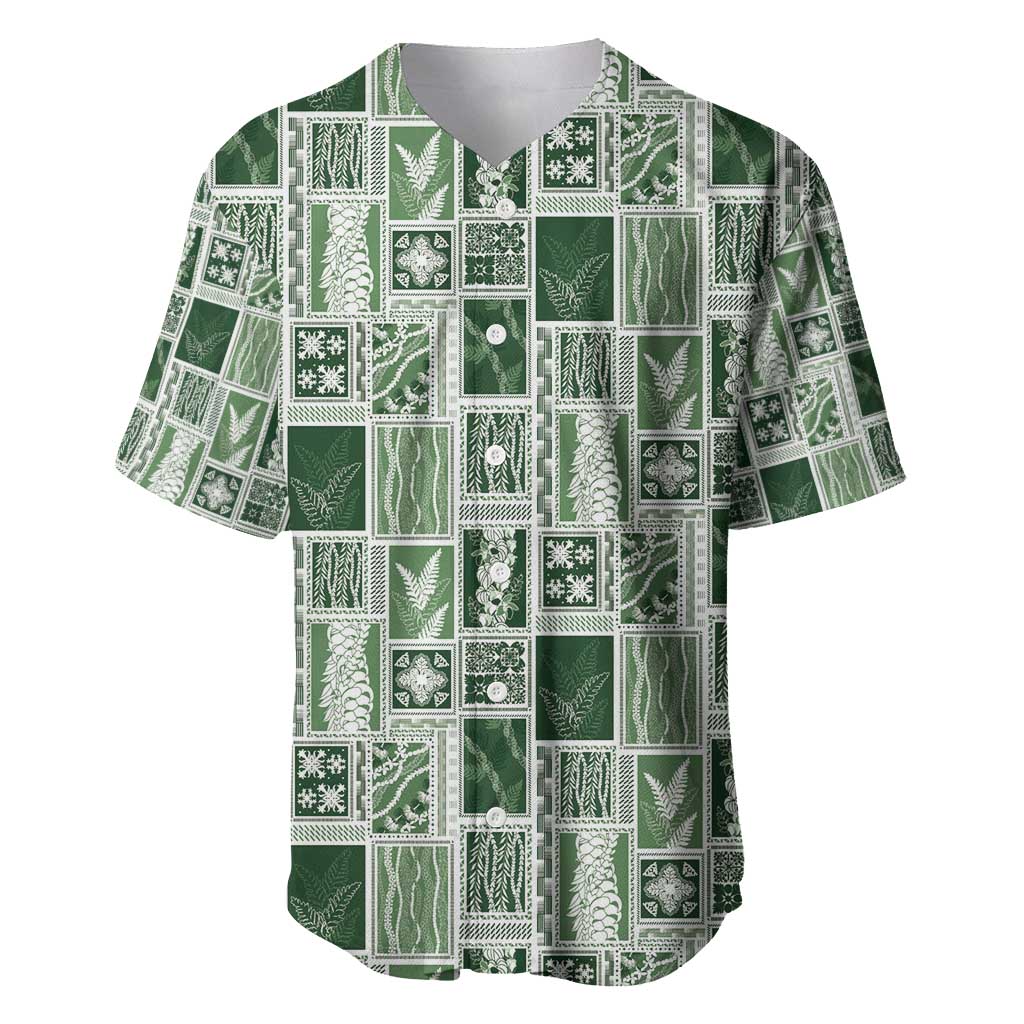 Vintage Aloha Block Quilt Baseball Jersey Green Inspired Lei Motifs - Polynesian Pride