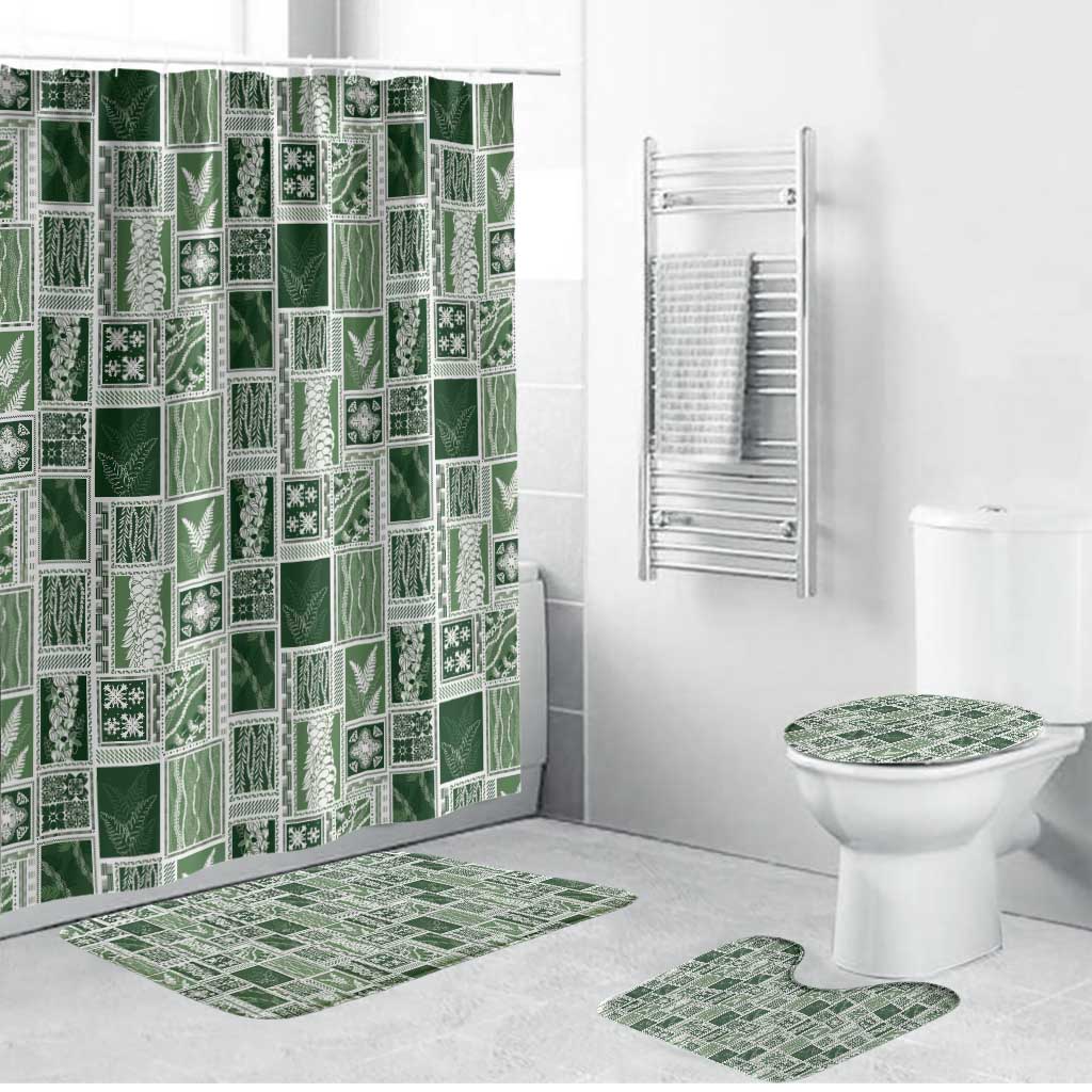 Vintage Aloha Block Quilt Bathroom Set Green Inspired Lei Motifs - Polynesian Pride