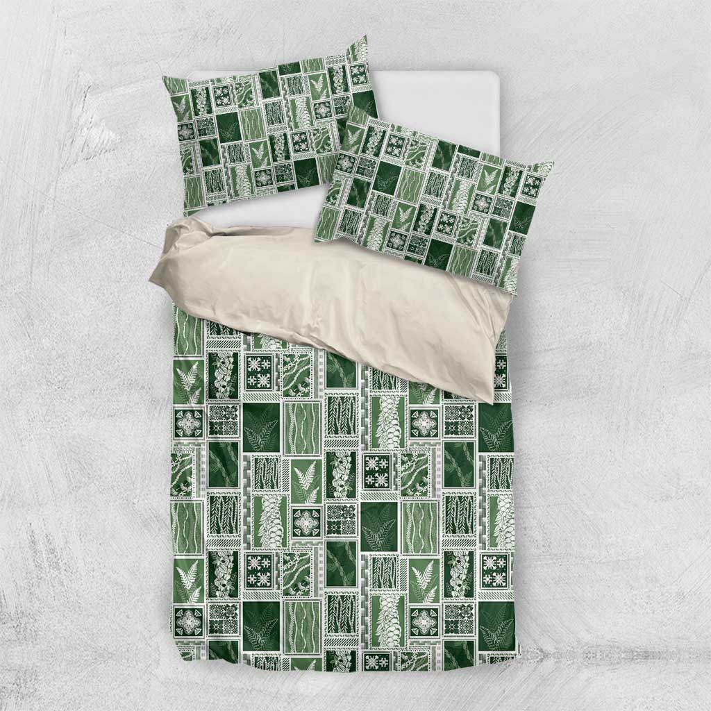 Vintage Aloha Block Quilt Bedding Set Green Inspired Lei Motifs - Polynesian Pride