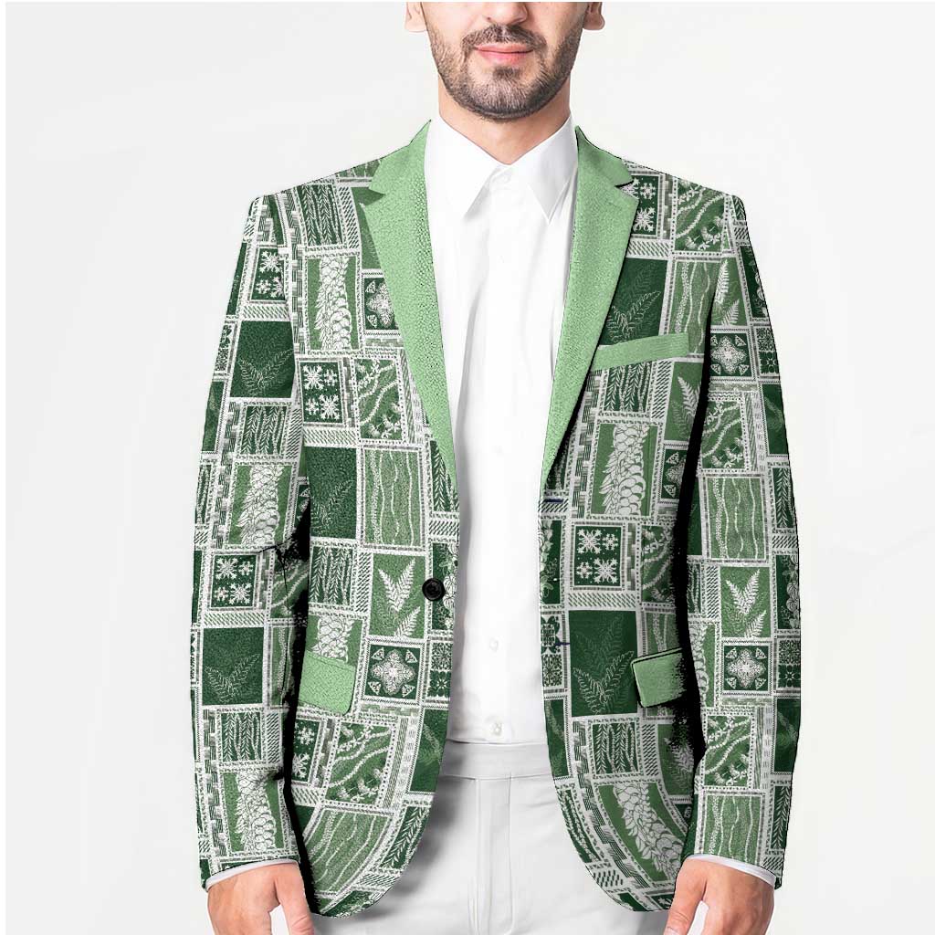 Vintage Aloha Block Quilt Blazer Green Inspired Lei Motifs - Polynesian Pride