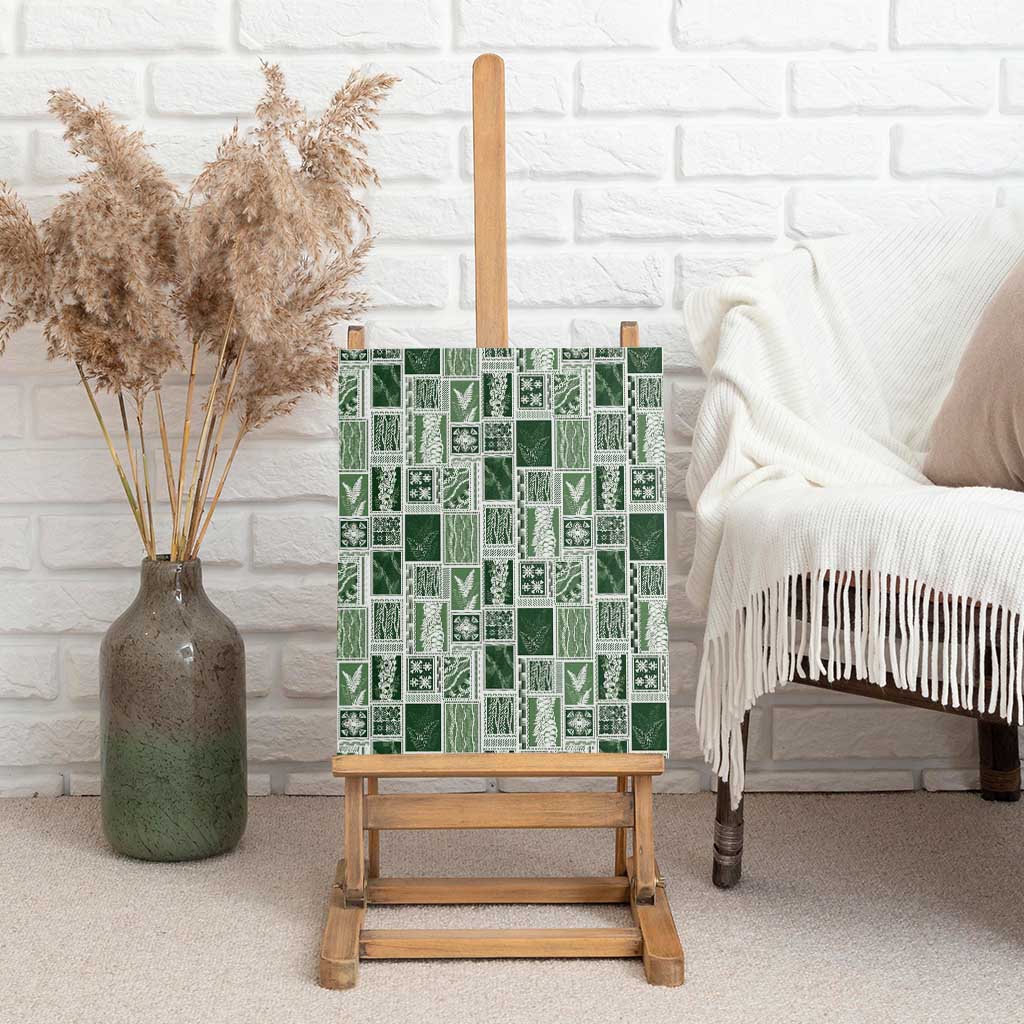 Vintage Aloha Block Quilt Canvas Wall Art Green Inspired Lei Motifs - Polynesian Pride