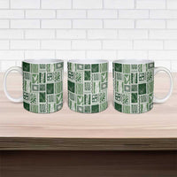 Vintage Aloha Block Quilt Ceramic Mug Green Inspired Lei Motifs - Polynesian Pride