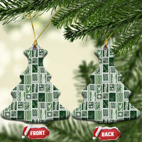 Vintage Aloha Block Quilt Ceramic Ornament Green Inspired Lei Motifs - Polynesian Pride