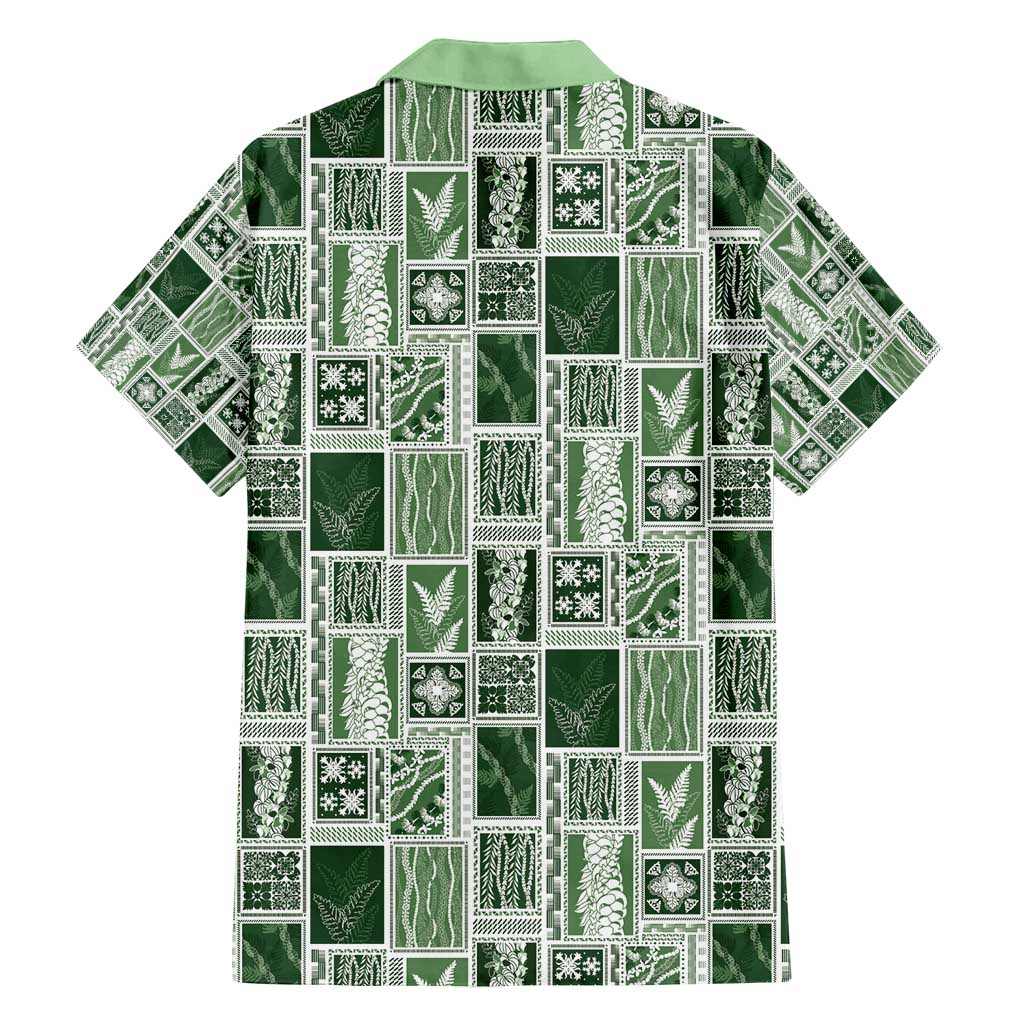 Vintage Aloha Block Quilt Family Matching Long Sleeve Bodycon Dress and Hawaiian Shirt Green Inspired Lei Motifs - Polynesian Pride