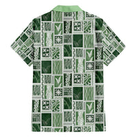 Vintage Aloha Block Quilt Family Matching Long Sleeve Bodycon Dress and Hawaiian Shirt Green Inspired Lei Motifs - Polynesian Pride