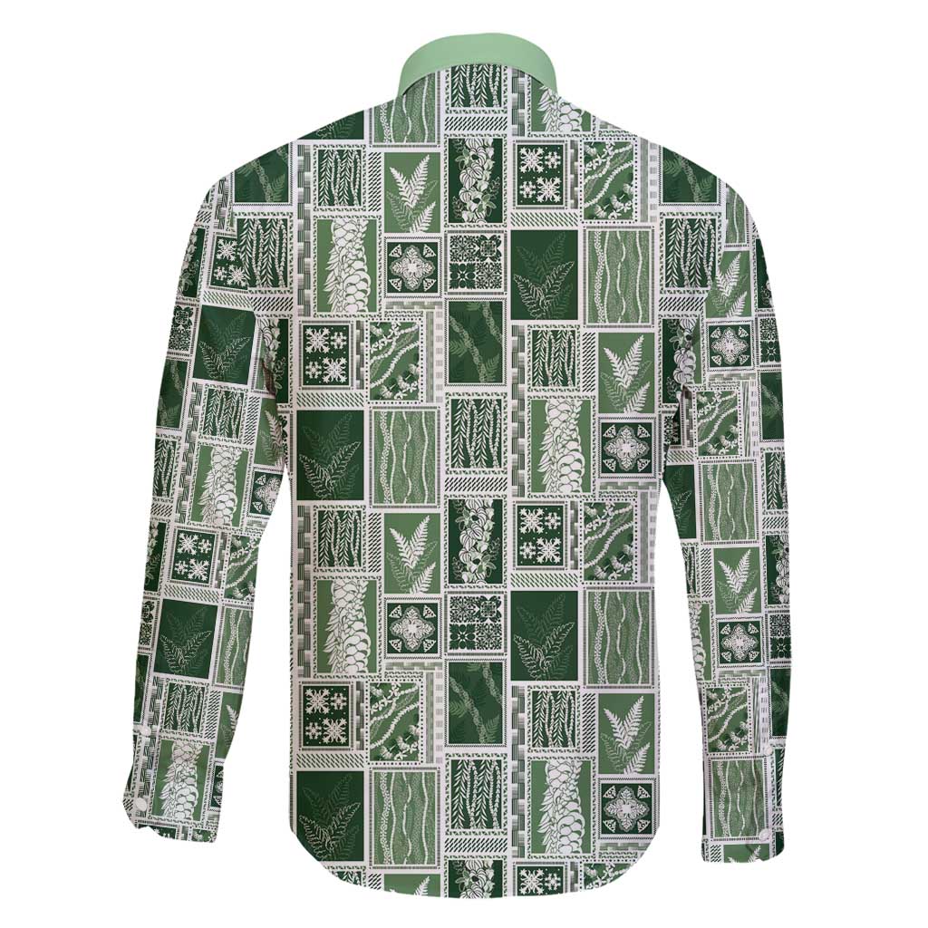 Vintage Aloha Block Quilt Family Matching Mermaid Dress and Hawaiian Shirt Green Inspired Lei Motifs - Polynesian Pride