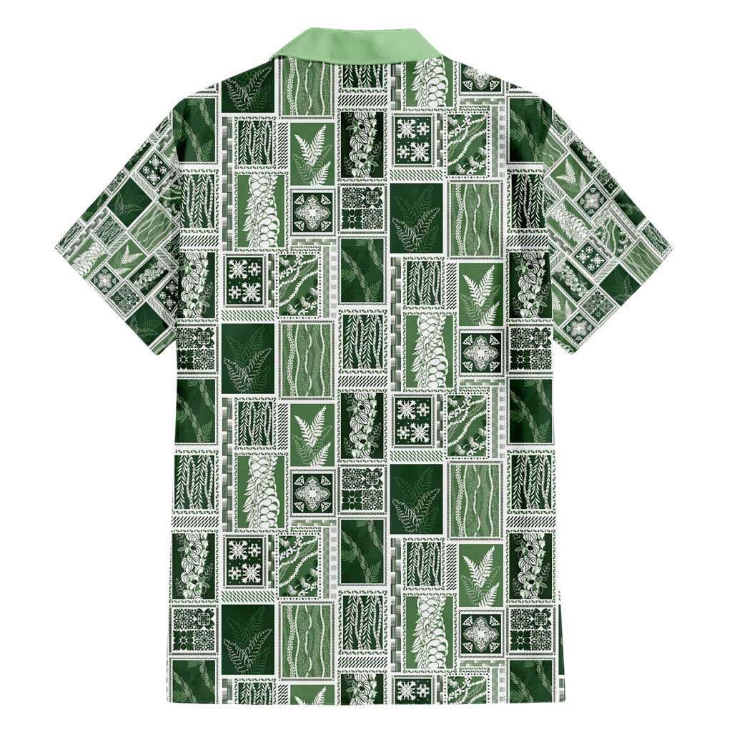 Vintage Aloha Block Quilt Family Matching Short Sleeve Bodycon Dress and Hawaiian Shirt Green Inspired Lei Motifs - Polynesian Pride