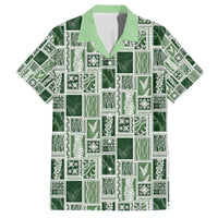 Vintage Aloha Block Quilt Family Matching Tank Maxi Dress and Hawaiian Shirt Green Inspired Lei Motifs - Polynesian Pride