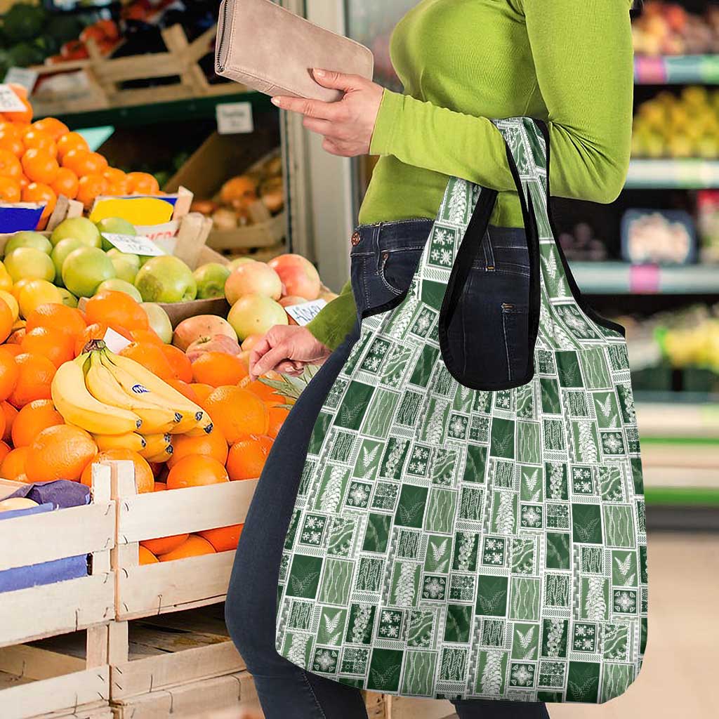 Vintage Aloha Block Quilt Grocery Bag Green Inspired Lei Motifs - Polynesian Pride