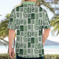 Vintage Aloha Block Quilt Hawaiian Shirt Green Inspired Lei Motifs - Polynesian Pride