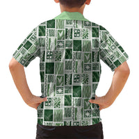 Vintage Aloha Block Quilt Kid Hawaiian Shirt Green Inspired Lei Motifs - Polynesian Pride