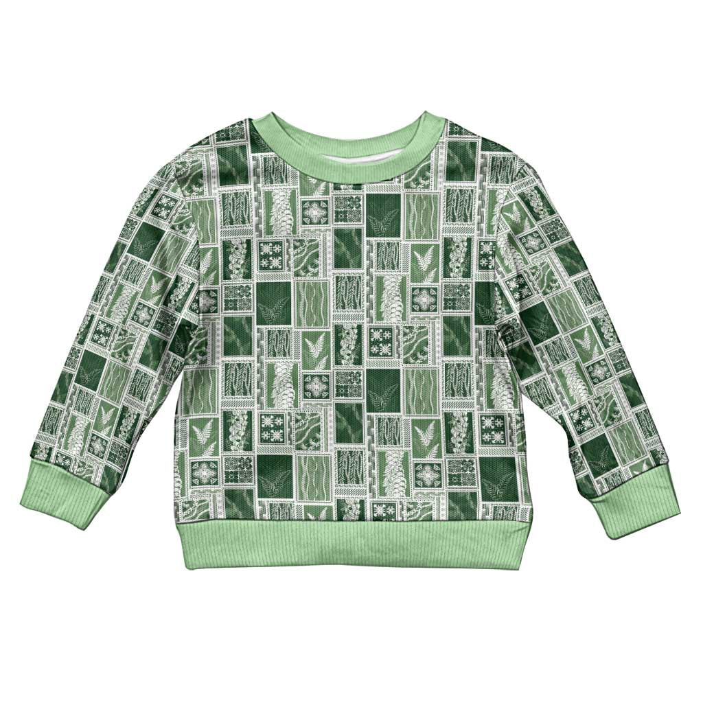 Vintage Aloha Block Quilt Kid Ugly Christmas Sweater Green Inspired Lei Motifs - Polynesian Pride