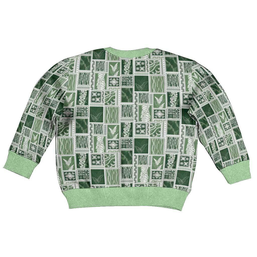 Vintage Aloha Block Quilt Kid Ugly Christmas Sweater Green Inspired Lei Motifs - Polynesian Pride