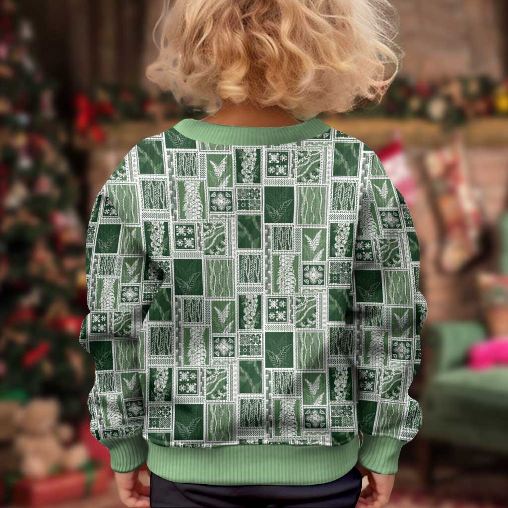 Vintage Aloha Block Quilt Kid Ugly Christmas Sweater Green Inspired Lei Motifs - Polynesian Pride