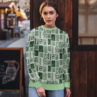 Vintage Aloha Block Quilt Ugly Christmas Sweater Green Inspired Lei Motifs - Polynesian Pride