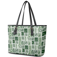 Vintage Aloha Block Quilt Leather Tote Bag Green Inspired Lei Motifs - Polynesian Pride