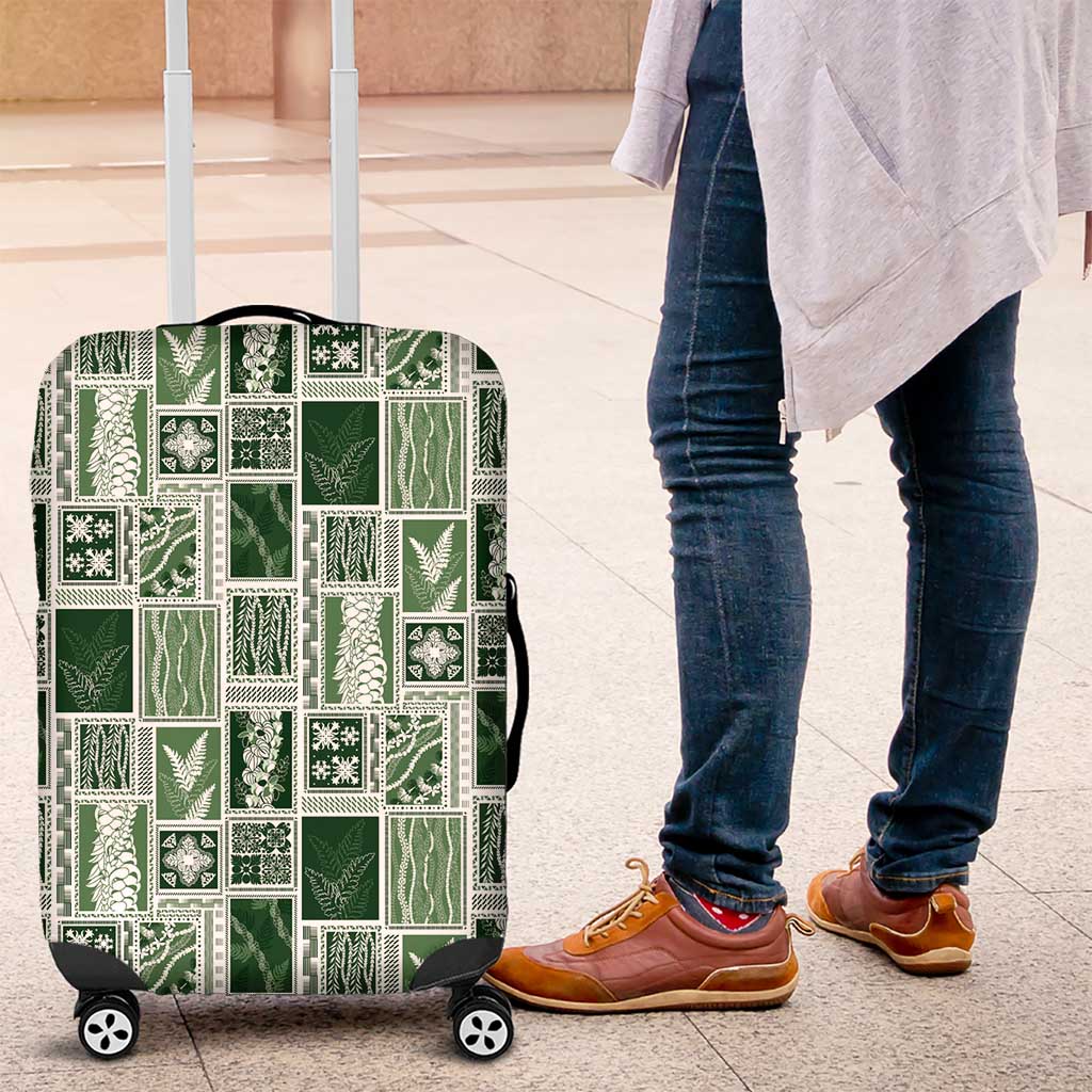 Vintage Aloha Block Quilt Luggage Cover Green Inspired Lei Motifs - Polynesian Pride