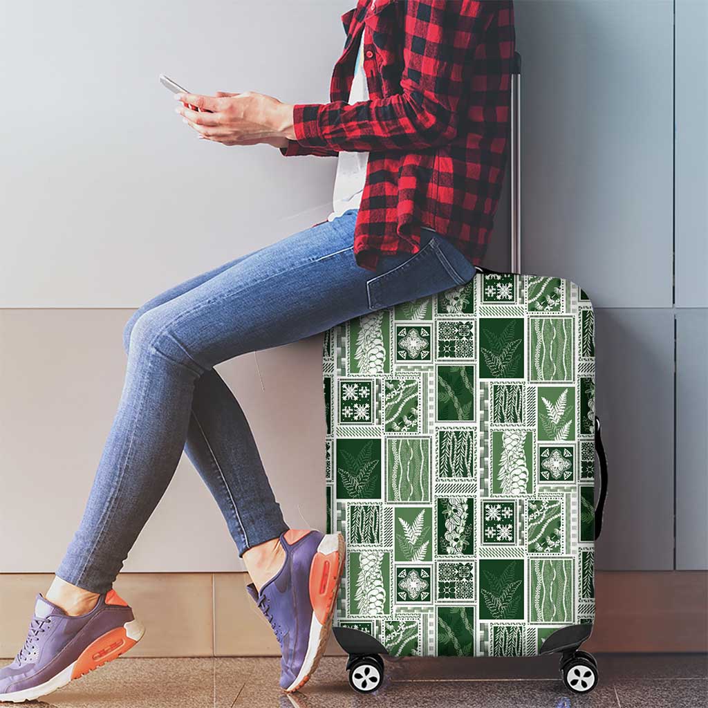 Vintage Aloha Block Quilt Luggage Cover Green Inspired Lei Motifs - Polynesian Pride