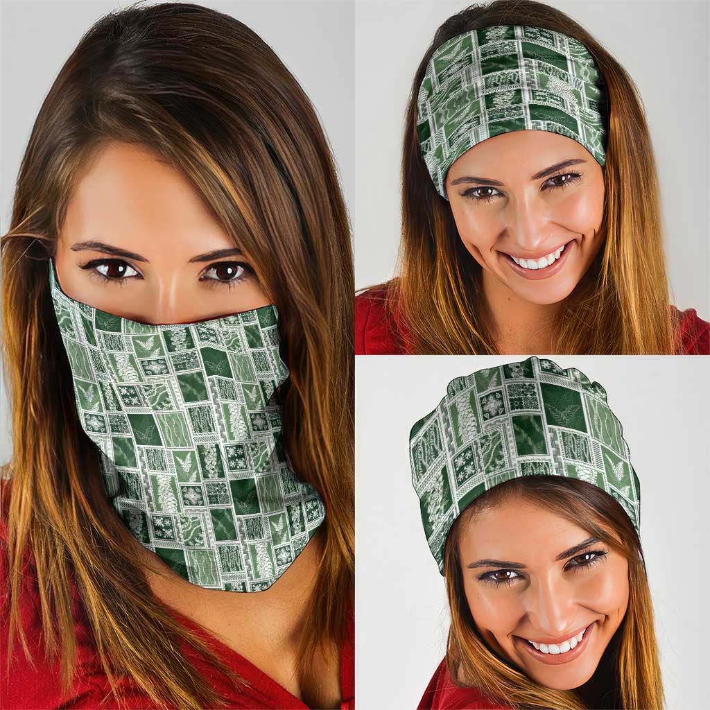 Vintage Aloha Block Quilt Neck Gaiter Green Inspired Lei Motifs - Polynesian Pride