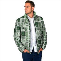 Vintage Aloha Block Quilt Padded Jacket Green Inspired Lei Motifs - Polynesian Pride