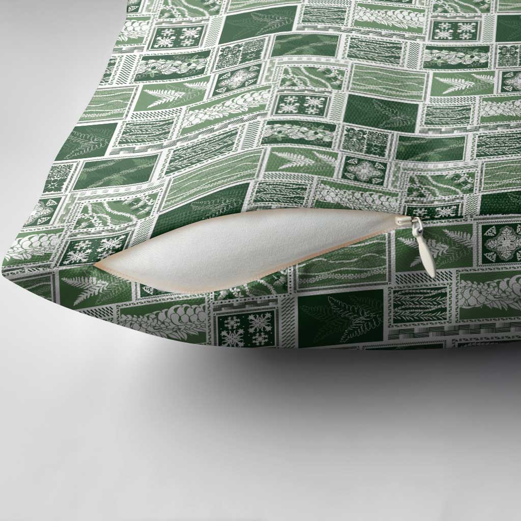 Vintage Aloha Block Quilt Pillow Cover Green Inspired Lei Motifs - Polynesian Pride