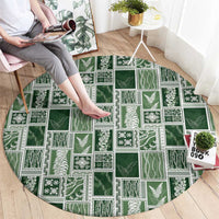 Vintage Aloha Block Quilt Round Carpet Green Inspired Lei Motifs - Polynesian Pride